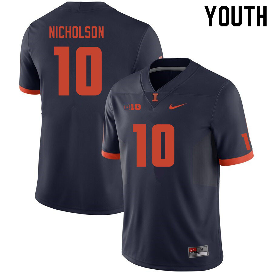 Youth #10 Tahveon Nicholson Illinois Fighting Illini College Football Jerseys Sale-Navy